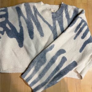 Altar'd State Blue and Cream Patterned Cropped Sweater